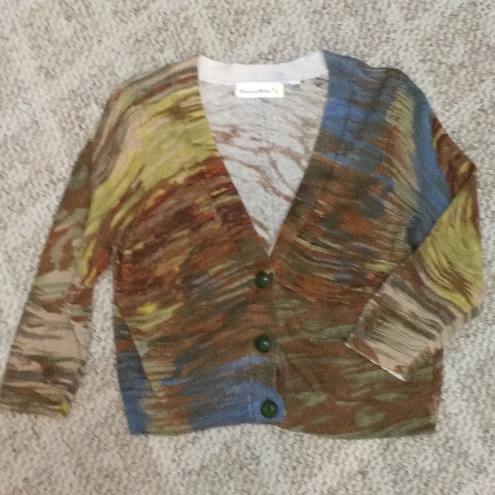 Anthropologie Watercolor Cropped Cardigan Medium